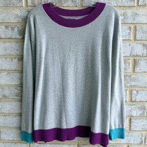 Lands' End Long Sleeve Crew Neck Gray 100% Cotton Sweater Women's Size L